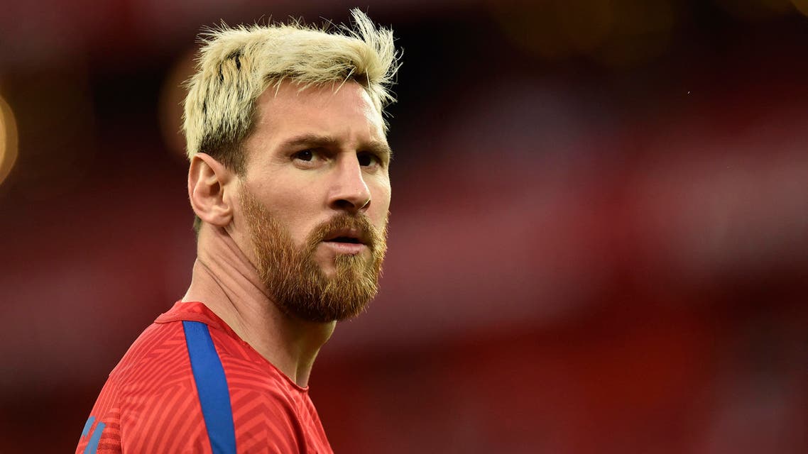 FC Barcelona's Lionel Messi looks on before the match during the Spanish La Liga soccer match between FC Barcelona and Athletic Bilbao, at San Mames stadium, in Bilbao, northern Spain, Sunday, Aug. 28, 2016. (AP)