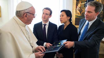 Pope Francis chats in person with Facebook CEO Zuckerberg
