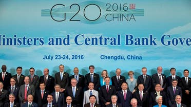 G20 Finance Ministers and Central Bank Governors pose for a group photo in Chengdu in Southwestern China's Sichuan province. (AP)