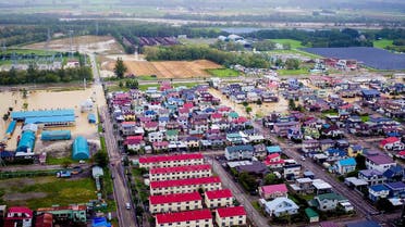 This picture provided by Tokachi Mainichi Newspaper via Jiji Press on August 31, 2016 shows an aerial view of the town of Memuro damaged by flood in Hokkaido prefecture, after Typhoon Lionrock struck overnight. (AFP)