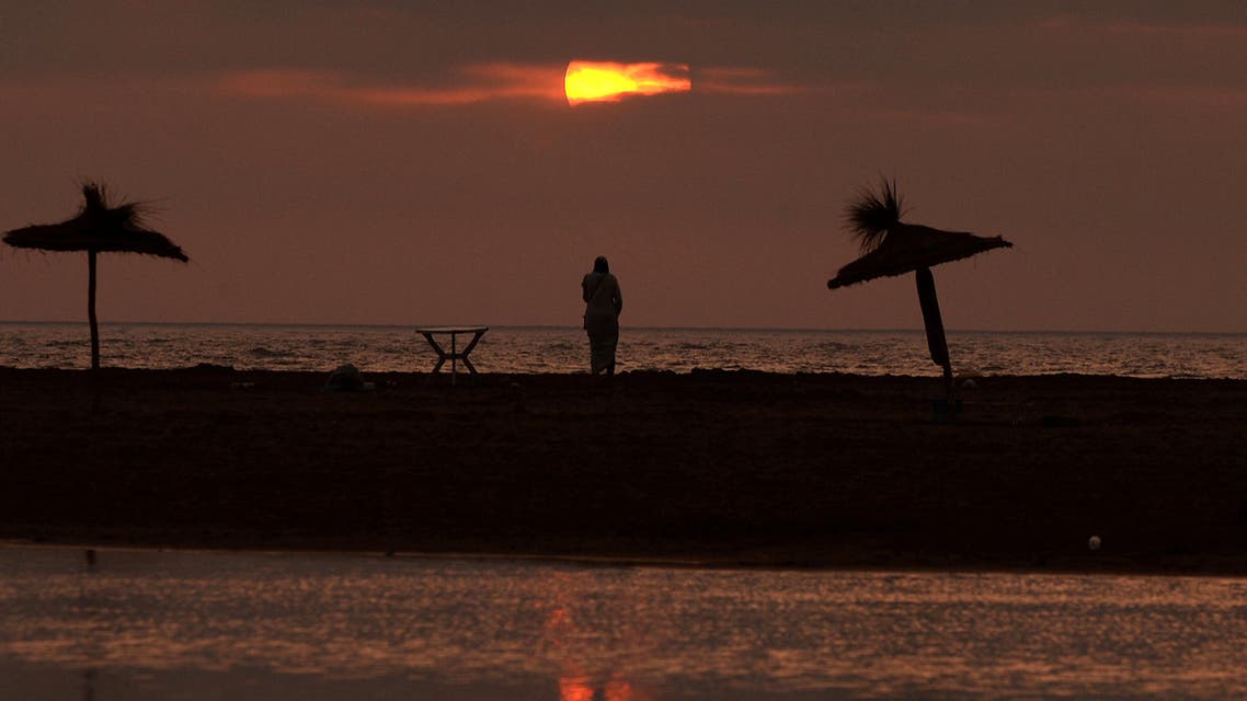 A picture taken on August 3 ,2015 shows a view of a beach at sunset near Cap Spartel in Tangier. AFP