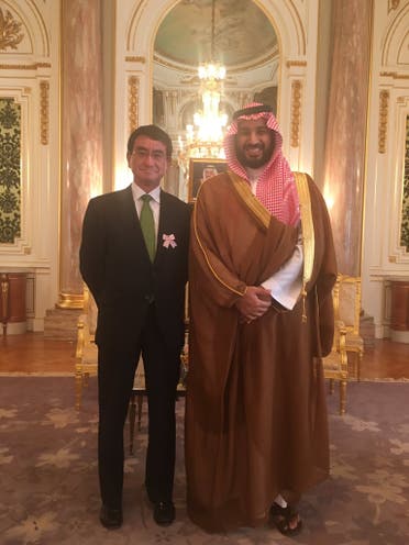 A picture posted on Twitter by Taro Kono of his audience with HRH Prince Mohammad bin Salman post this interview (Twitter)