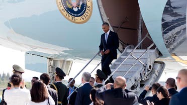 US  President Barack Obama arrives on Air Force One at Hangzhou Xiaoshan International Airport in Hangzhou in eastern China's Zhejiang province, Saturday, Sept. 3, 2016. (AP)