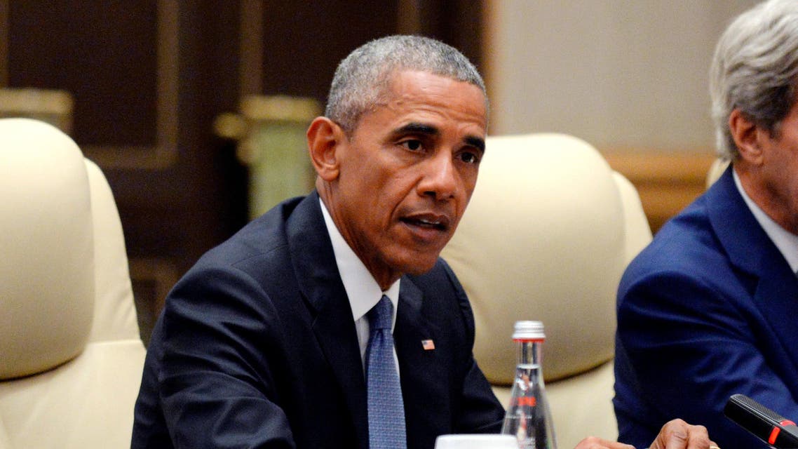 U.S. President Barack Obama speaks as he meets with Chinese President Xi Jinping (not pictured) before the G20 Summit at the West Lake State Guest House in Hangzhou, Zhejiang province, China, September 3, 2016. REUTERS