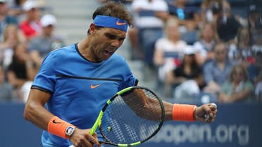 Rafael Nadal of Spain gestures after winning a point against Lucas Pouille of France (not pictured) on day seven of the 2016 U.S. Open tennis tournament at USTA Billie Jean King National Tennis Center. Mandatory Credit: Geoff Burke-USA TODAY Sports