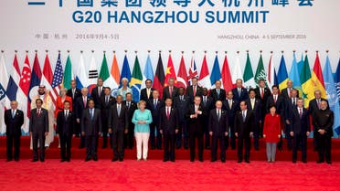 State leaders take part in a group photo session for the G20 Summit held at the Hangzhou International Expo Center in Hangzhou in eastern China on, Sunday, Sept. 4, 2016. (AP)