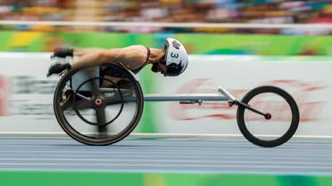 In this photo provided by the IOC, Canada's wheelchair racer Brent Lakatos competes in Round 1 of the men's 100-meter T53 at the Paralympic Games, in Rio de Janeiro, Brazil, Friday, Sept. 9 2016. (Simon Burty/OIS,IOC via AP)