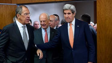 (L - R) Russian Foreign Minister Sergei Lavrov, United Nations Special Envoy for Syria Staffan de Mistura and US Secretary of State John Kerry enters the press conference room after meetings to discuss the Syrian crisis went late into the evening on September 9, 2016, in Geneva. The United State and Russia on Friday agreed a plan to impose a ceasefire in the Syrian civil war and lay the foundation of a peace process, US Secretary of State John Kerry said.  FABRICE COFFRINI / AFP