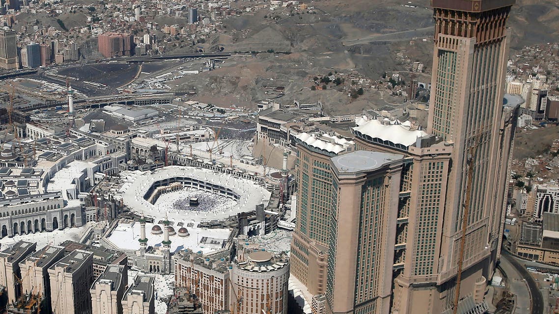 An aerial view shows the Clock Tower and the Grand Mosque in Saudi Arabia's holy Muslim city of Makkah on September 13, 2016. (AFP)