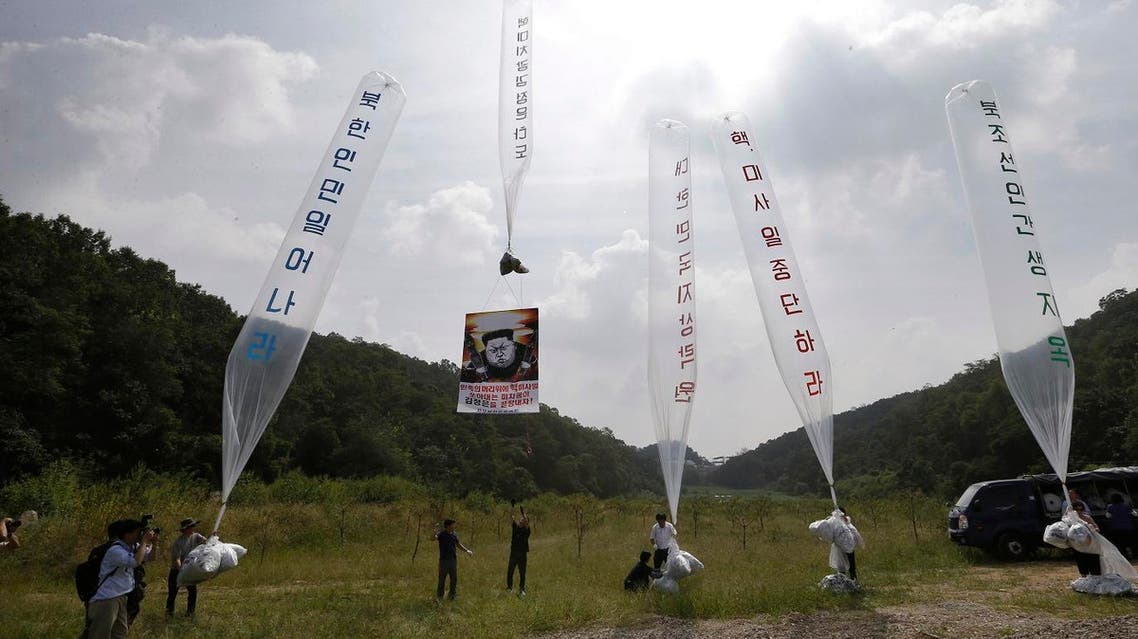 South Korean Activists have been carrying out leafleting exercises using giant helium balloons for years. (AP)