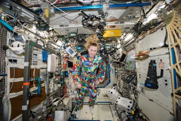  NASA astronaut Kate Rubins aboard the International Space Station on Sept. 16, 2016. (NASA via AP)
