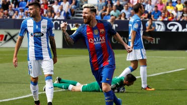 Barcelona's Lionel Messi celebrates goal. REUTERS