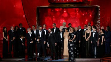 Executive Producers Benioff and Weiss accept the award for Oustanding Drama Series with the cast and crew at the 68th Primetime Emmy Awards in Los Angeles. (Reuters)