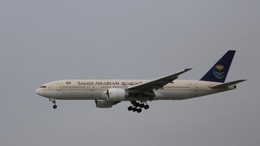 A passenger aircraft of the Saudi Arabian Airlines prepares for landing. AP