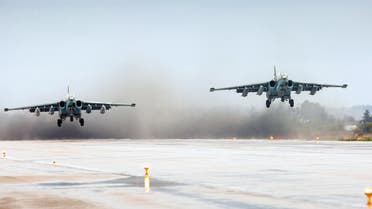 In this photo provided by the Russian Defense Ministry Press Service a pair of Russian Su-25 ground attack jets take off at Hemeimeem air base in Syria on Wednesday, March 16, 2016. Russia's defense ministry says another group of its aircraft has left the Russian air base in Syria and is returning home. Wednesday's announcement comes two days after President Vladimir Putin ordered Russian military to withdraw most of its fighting forces from Syria, signaling an end to Russia's five-and-a-half month air campaign. AP