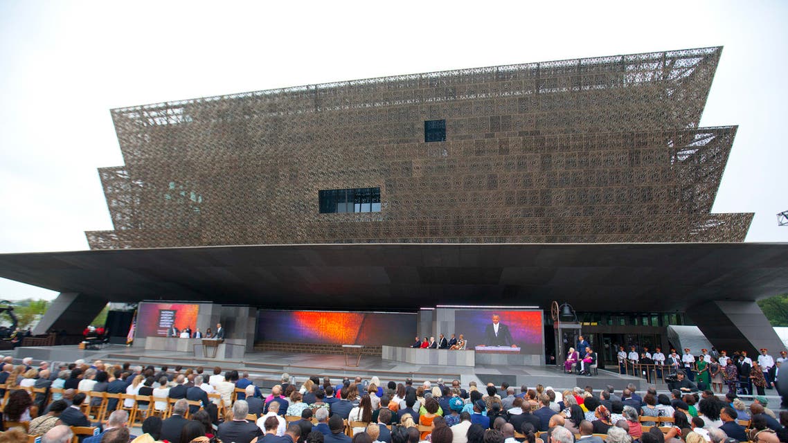 President Barack Obama speaks during the dedication ceremony for the Smithsonian Museum of African American History and Culture on the National Mall in Washington, Saturday, Sept. 24, 2016. (AP)