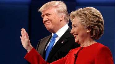 Republican presidential candidate Donald Trump, left, stands with Democratic presidential candidate Hillary Clinton at the first presidential debate at Hofstra University, Monday, Sept. 26, 2016, in Hempstead, N.Y. (AP)