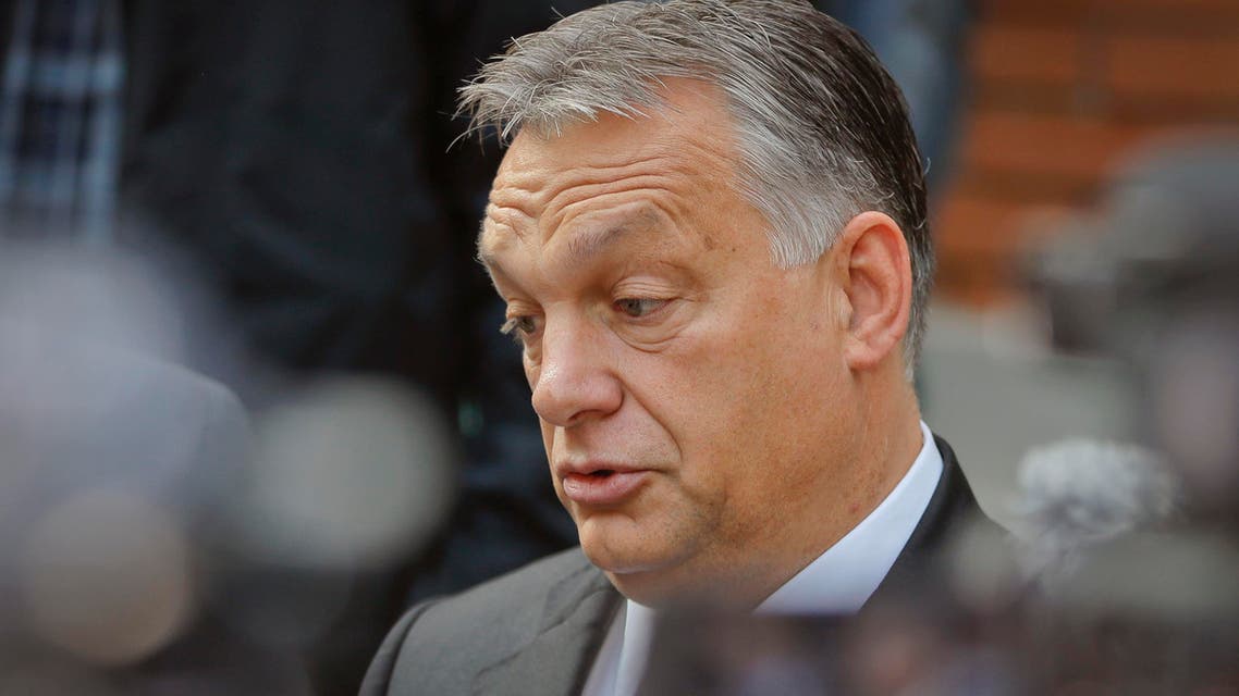 Hungarian Prime Minister Viktor Orban speaks to media after voting in the referendum in Budapest, Hungary, Sunday, Oct. 2, 2016. AP