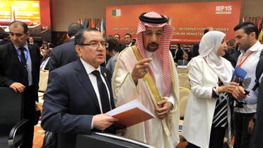 Algeria's Minister of Energy Noureddine Boutarfa (left), listens to Khalid al-Falih, Minister of Energy, Industry and Mineral Resources of Saudi Arabia, as part of the 15th International Energy Forum Ministerial meeting in Algiers, Algeria, on Sept. 27, 2016. (AP)