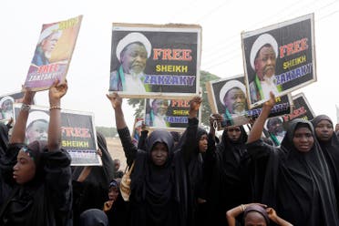 Nigerian Shiite Muslims take to the street to protest and demanded the release of Shiite leader Ibraheem Zakzaky in Cikatsere, Nigeria. (AP)