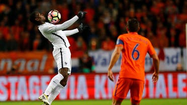 France’s Paul Pogba in action as Netherlands' Kevin Strootman watches. REUTERS