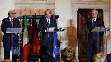 وزراء خارجية فرنسا وألمانيا وإيطاليا خلال مؤتمر صحفي مشترك