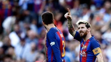 FC Barcelona's Lionel Messi celebrates after scoring during the Spanish La Liga soccer match between FC Barcelona and Deportivo Coruna at the Camp Nou in Barcelona, Spain, Saturday, Oct. 15, 2016. (AP