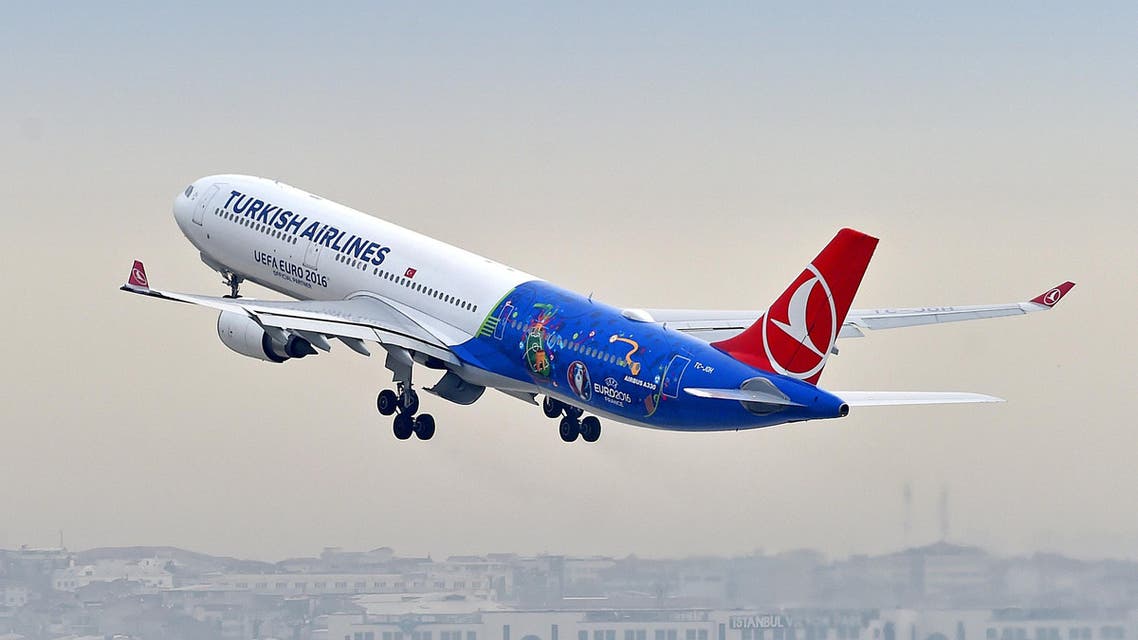 n this image released on Wednesday, April 13, 2016, a Turkish Airlines’ A330-300 aircraft begins its maiden flight to Paris painted in the UEFA EURO 2016™ competition livery. 