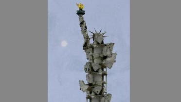 Through digital media Syrian artist Tammam Azzam reconstructs the Statue of Liberty from rubble of a destroyed building in Syria