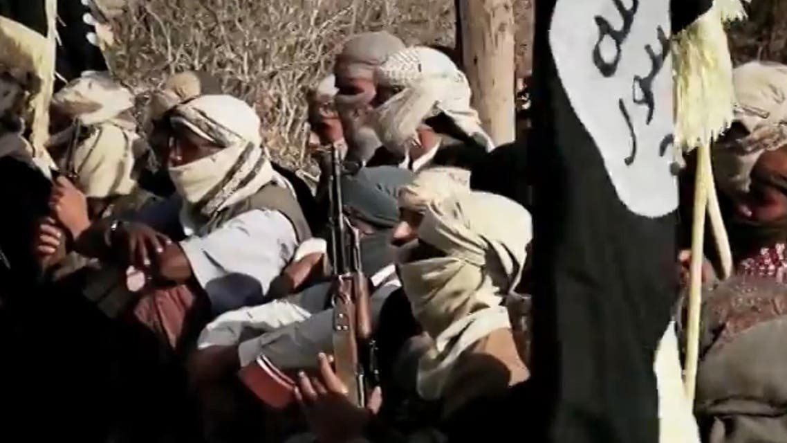 X AFP Photo Document reference 000_Nic6318016 SLUG YEMEN - UNREST - QAEDA - VIDEO Creation date 4/16/2014 Country 80366, Yemen Credit AL-MALAHEM MEDIA / AFP File size/pixels/dpi 7.76 Mb / 2048 x 1325 / 300 dpi Special Instructions RICTED TO EDITORIAL USE - MANDATORY CREDIT "AFP PHOTO/HO/AL-MALAHEM MEDIA" - NO MARKETING NO ADVERTISING CAMPAIGNS - DISTRIBUTED AS A SERVICE TO CLIENTS An image grab taken on April 16, 2014 from a video released on March 29, 2014 by Al-Malahem Media, the media arm of Al-Qaeda in the Arabian Peninsula (AQAP), allegedly shows AQAP jihadists listening to their chief Nasser al-Wuhayshi at an undisclosed location in Yemen. Wuhayshi has pledged in a rare video appearance to pursue the war against the Western "crusaders" everywhere possible. AFP PHOTO/HO/AL-MALAHEM MEDIA === RESTRICTED TO EDITORIAL USE - MANDATORY CREDIT "AFP PHOTO/HO/AL-MALAHEM MEDIA" - NO MARKETING NO ADVERTISING CAMPAIGNS - DISTRIBUTED AS A SERVICE TO CLIENTS === AL-MALAHEM MEDIA / AFP