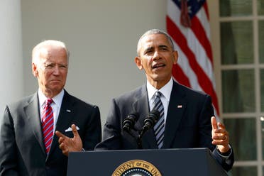 President Barack Obama, with VP Joe Biden at his side (L), delivers a statement from the White House, Nov. 9, 2016. (Reuters)