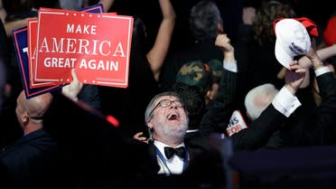 Supporters of Republican presidential candidate Donald Trump react as they watch the election results during Trump's election night rally, Tuesday, Nov. 8, 2016, in New York. (AP)