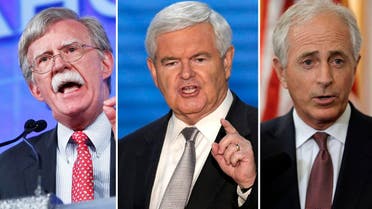 Former House Speaker Newt Gingrich (c), American diplomat John Bolton and junior Senator Bob Corker and were listed as possible candidates. (AP)