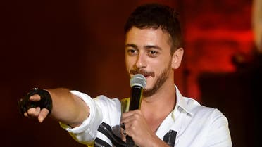 Morocco singer Saad Lamjarred performs during the 52 sesion of the International Carthage Festival on July 30, 2016 at the romain theatre of carthage near Tunis. AFP
