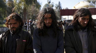 Taliban militants, who were arrested by Afghan border police, stand during a presentation of seized weapons and equipment to the media in Jalalabad. (File photo: Reuters)