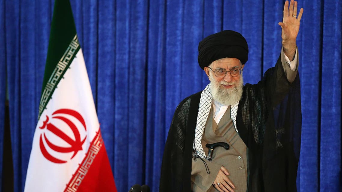 A handout picture provided by the office of Iran’s Supreme Leader Ayatollah Ali Khamenei on June 3, 2016 shows him delivering his speech during the 27th anniversary of the death of founder of Islamic Republic Ayatollah Ruhollah Khomeini at his mausoleum in a suburb of Tehran. (AFP)