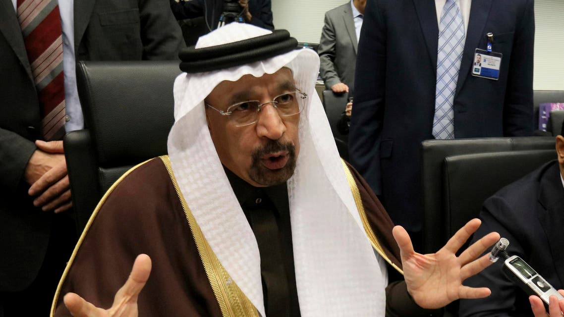 Khalid Al-Falih Minister of Energy, Industry and Mineral Resources of Saudi Arabia speaks to journalists prior to the start of a meeting of the Organization of the Petroleum Exporting Countries, OPEC, at their headquarters in Vienna, Austria, Wednesday, Nov. 30, 2016. (AP Photo/Ronald Zak)