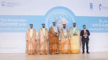 Sheikh Maktoum gave away the Mohammed bin Rashid Al Maktoum Knowledge Award to this year's three winners. (Courtesy: MBRF)