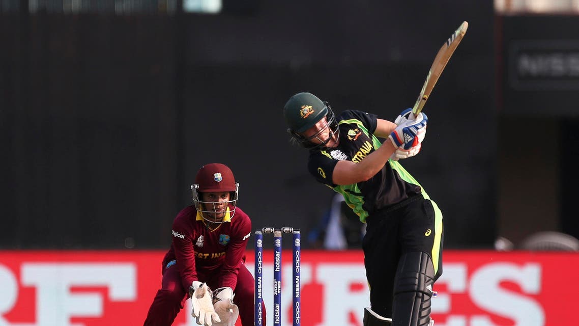 Australia's Ellyse Perry plays a shot against West Indies during the final of the ICC Women's World Twenty20 2016 cricket tournament at Eden Gardens in Kolkata, India, Sunday, April 3, 2016. (AP