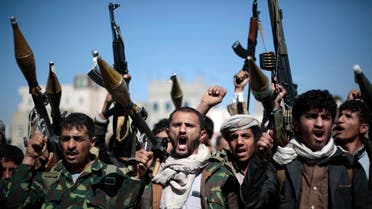  Tribesmen loyal to Houthi rebels hold their weapons as they chant slogans during a gathering aimed at mobilizing more fighters into battlefronts in several Yemeni cities, in Sanaa, Yemen, Thursday, Nov. 24, 2016. (AP Photo/Hani Mohammed)