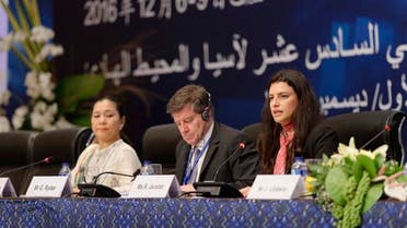 Ruba Jaradat, ILO Regional Director for Arab States (right), speaks during the opening session of the 16th Asia and the Pacific Regional Meeting (APRM) of the International Labour Organization (ILO), on Tuesday in Bali, Indonesia. ( Courtesy: ILO)