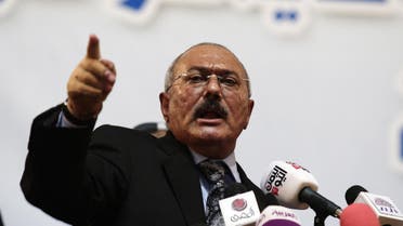 In a Sept. 3, 2012 file photo, former Yemen's President Ali Abdullah Saleh speaks during a ceremony marking the 30th anniversary of his General People's Congress party (GPC) establishment in Sanaa, Yemen. AP