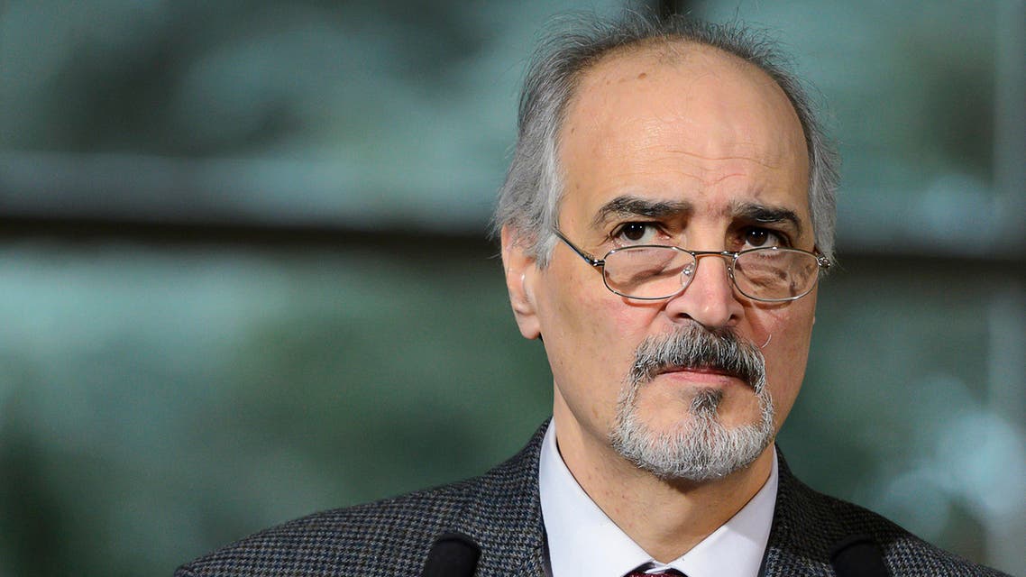 Syrian ambassador to the United Nations and head of the government delegation, Bashar al-Jaafari, attends a press briefing following meetings with UN Syria envoys, during Syria peace talks at the United Nations Office in Geneva on April 25, 2016. AFP