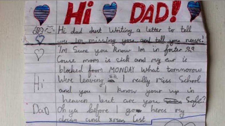 Childs Heartbreaking Christmas Letter To Dead Father Goes - 