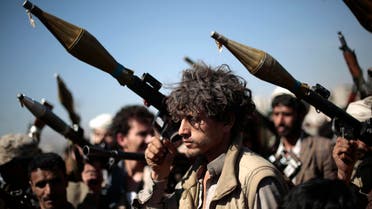 Tribesmen loyal to Houthi rebels hold their weapons as they attend a gathering aimed at mobilizing more fighters into battlefronts in several Yemeni cities, in Sanaa, Yemen, Thursday, Nov. 24, 2016. (AP
