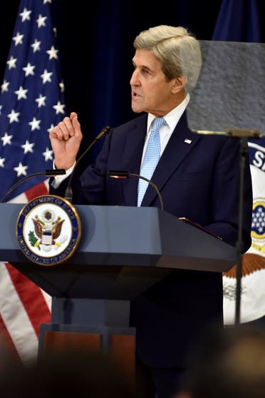 US Secretary of State John Kerry delivers remarks on Middle East peace at the Department of State in Washington, Dec. 28, 2016. (AP)