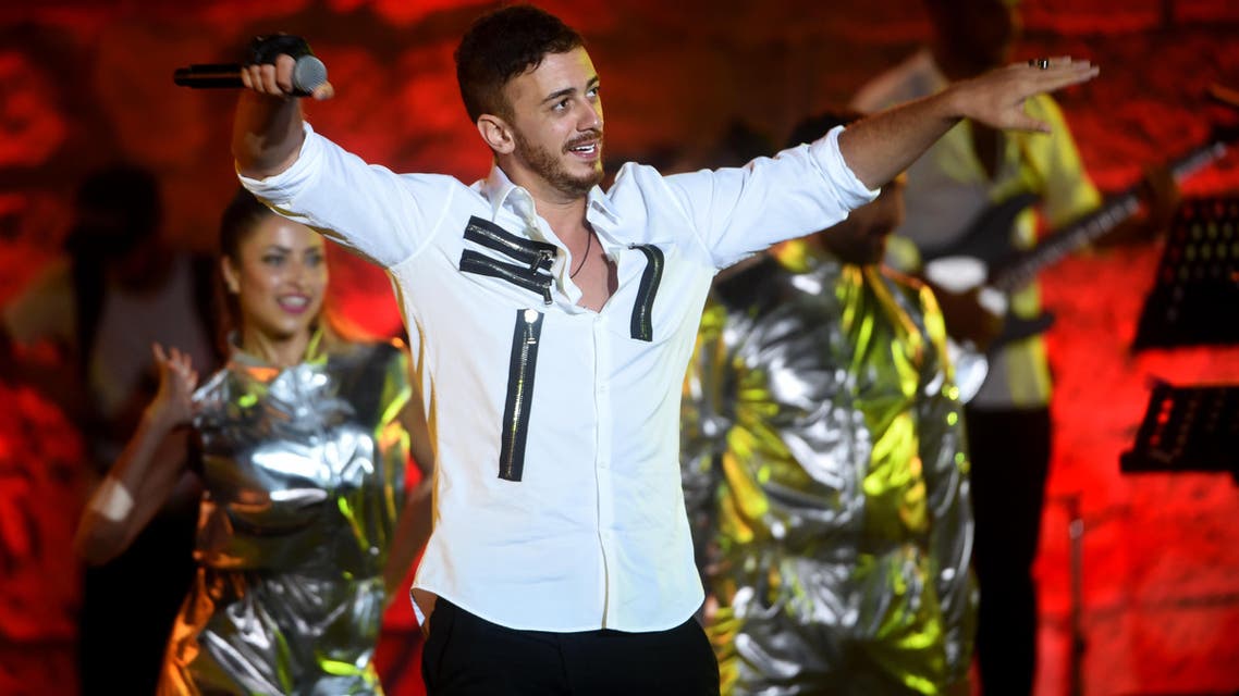 Morocco singer Saad Lamjarred performs during the 52 session of the International Carthage Festival on July 30, 2016 at the Romain Theatre of Carthage near Tunis. (AFP)