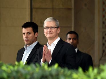Apple chief Tim Cook, greets in Indian style at the Taj Mahal hotel in Mumbai, during his first visit to India on May 18, 2016. (AP)
