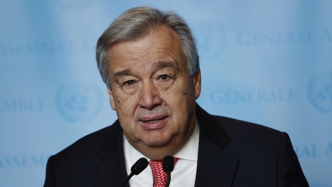 United Nations Secretary-General-designate Mr. Antonio Guterres of Portugal speaks to members of the media after being sworn in at UN headquarters in New York, U.S., December 12, 2016. REUTERS/Lucas Jackson