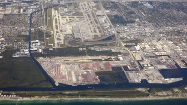 An aerial view taken on April 20, 2016 shows the Fort Lauderdale-Hollywood airport in Florida. AFP
